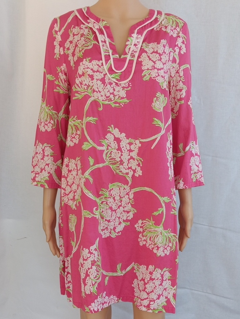 Lilly Pulitzer Pink Floral Shift Top with Lime Accents 100%cotton Size M